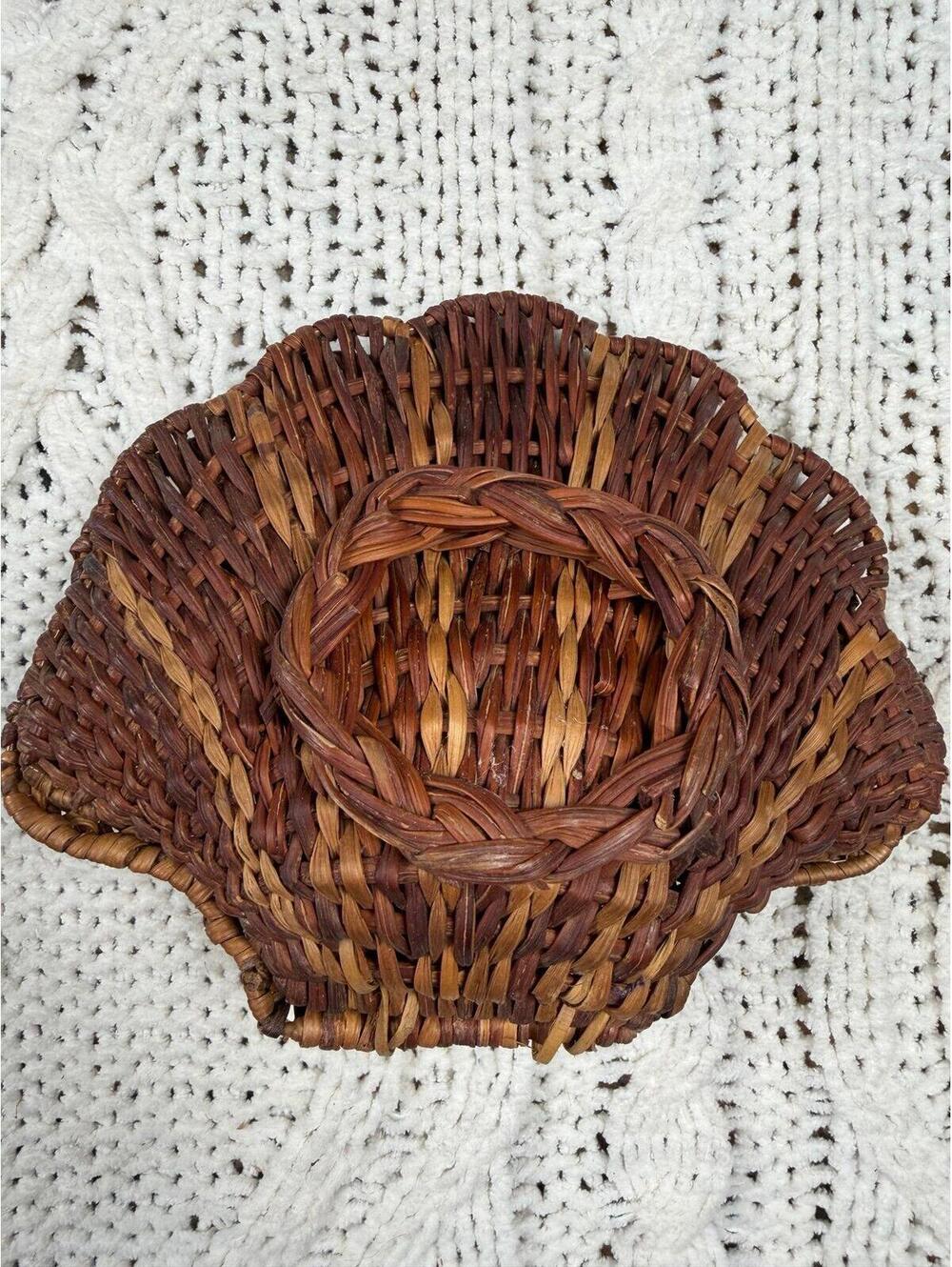 vintage wicker clam shell-shaped basket beach coastal